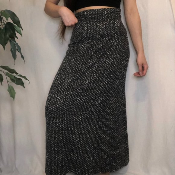 Patterned Flowing Storm Grey Ankle Length Maxi Skirt - Picture 1 of 6